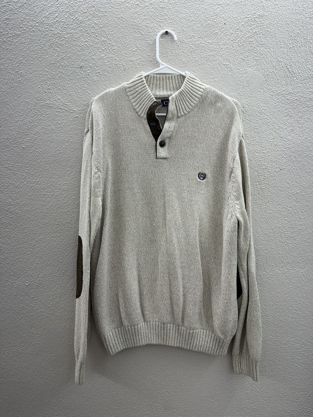 Chaps Mens Sweater Size XXL Tan Knit Henley Style Pullover Heavyweight